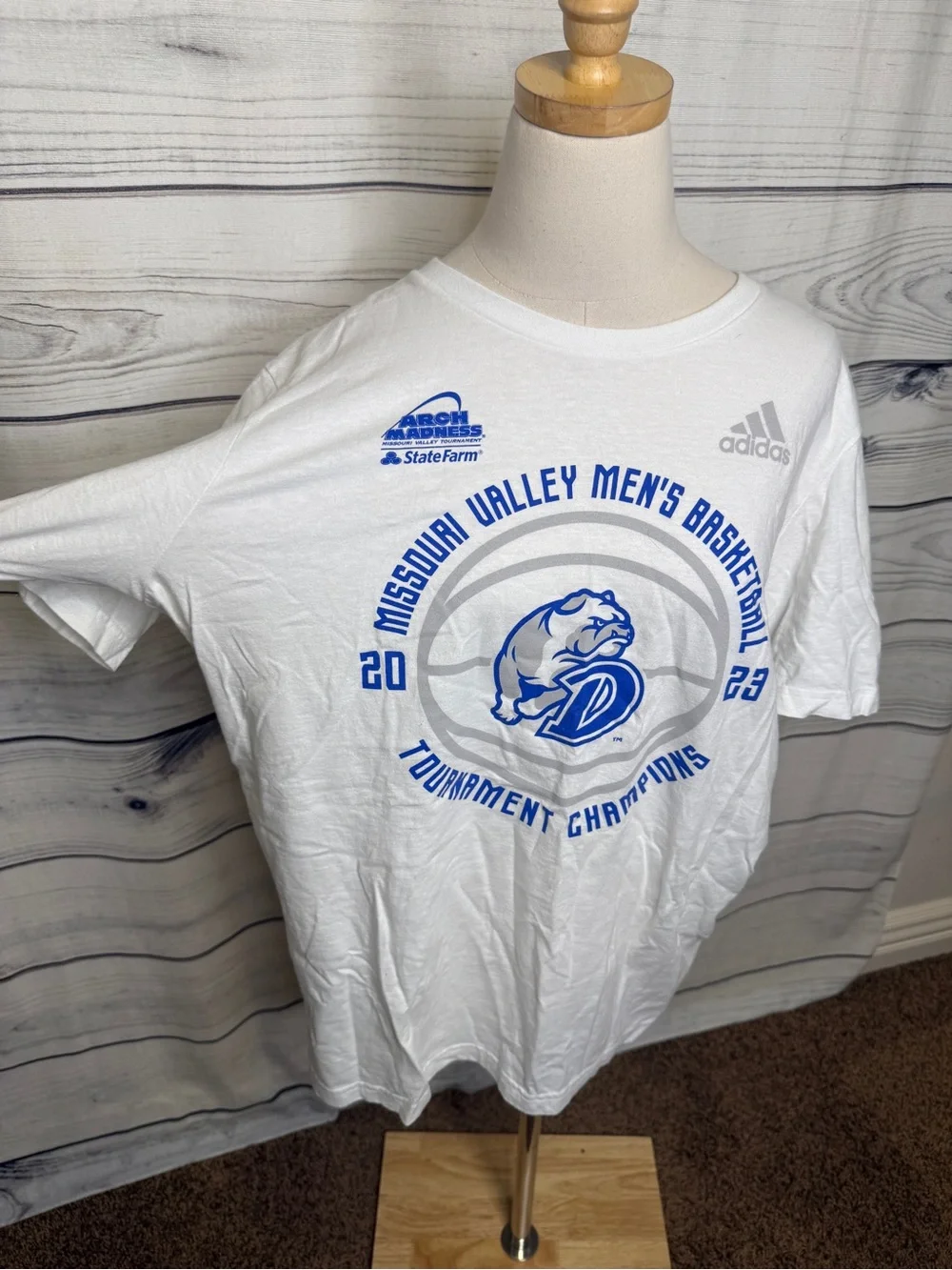 adidas White Men's Missouri Valley Basketball Tournament Tee with Blue Graphic